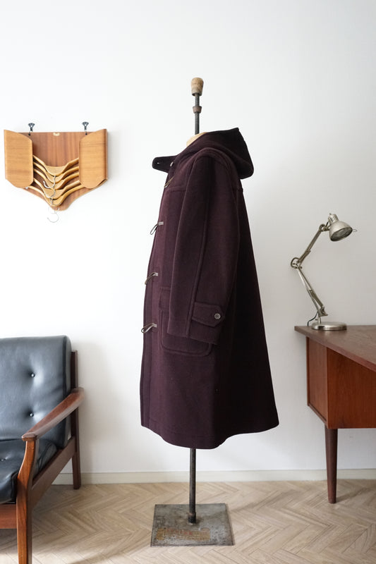 1990s OLD ENGLAND "Burgundy" MoorBrook Fabric Duffel Coat Made in ENGLAND