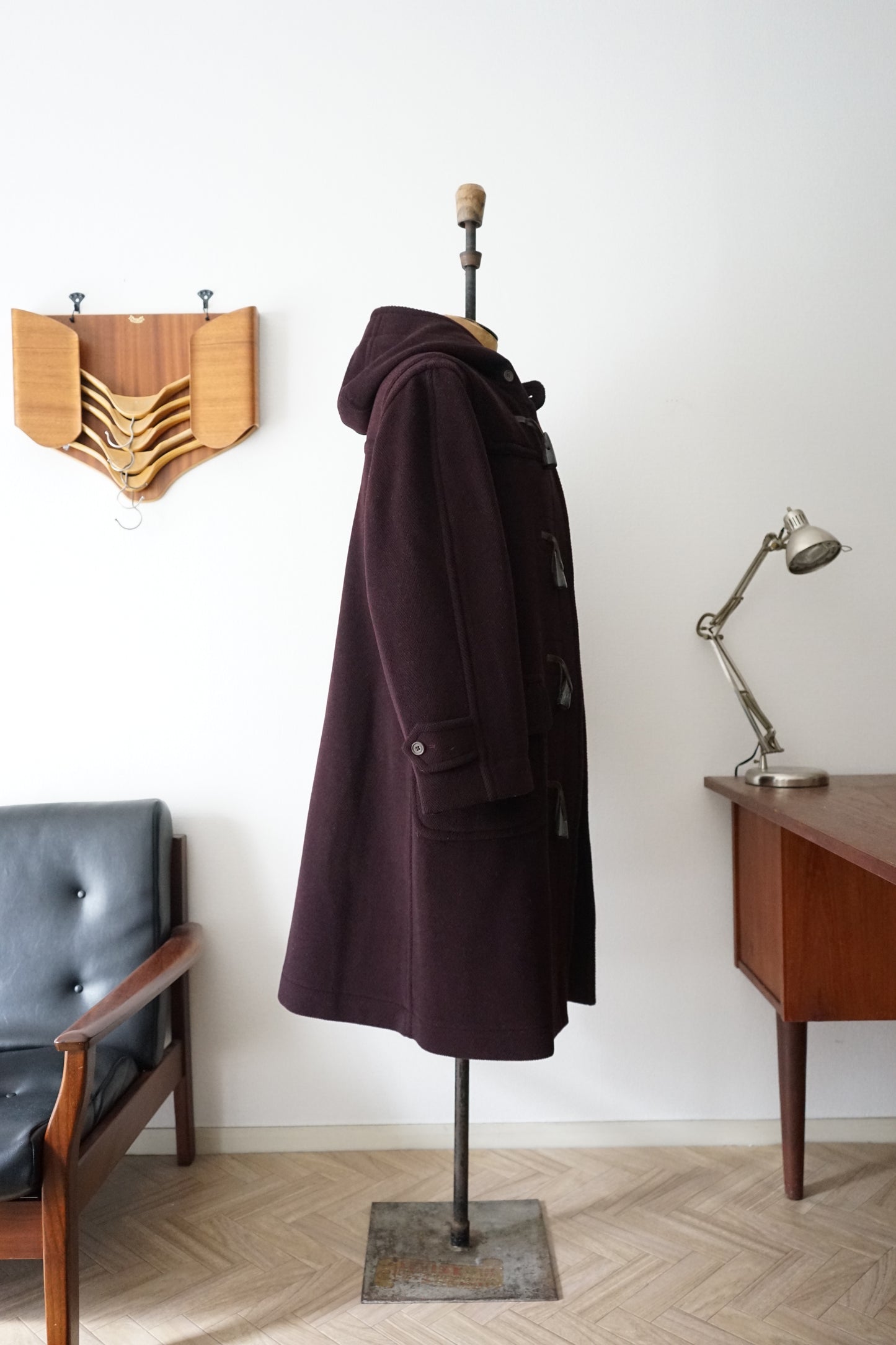 1990s OLD ENGLAND "Burgundy" MoorBrook Fabric Duffel Coat Made in ENGLAND