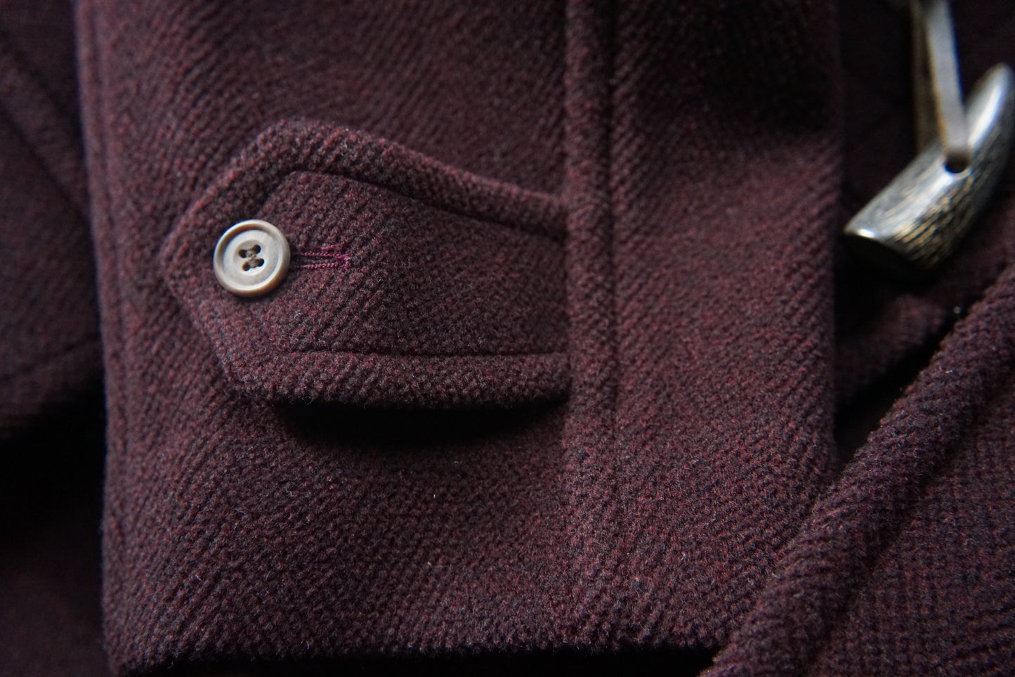 1990s OLD ENGLAND "Burgundy" MoorBrook Fabric Duffel Coat Made in ENGLAND