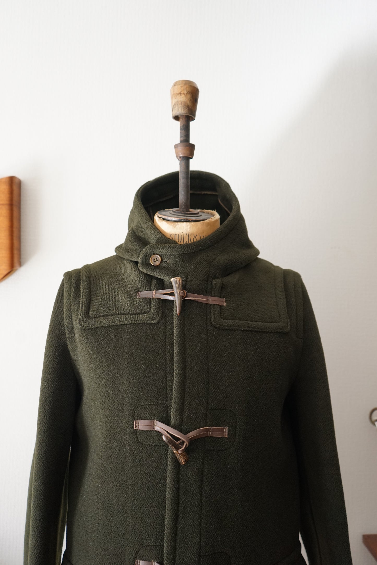 1980s INVERTERE "DARK GREEN" MoorBrook Fabric Duffel Coat Made in ENGLAND