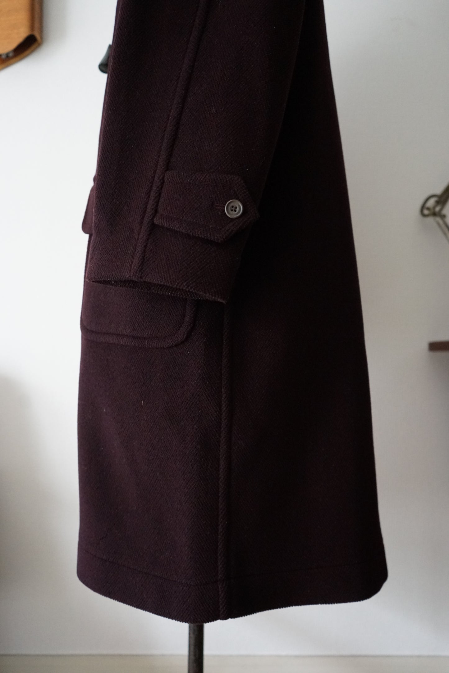 1990s OLD ENGLAND "Burgundy" MoorBrook Fabric Duffel Coat Made in ENGLAND