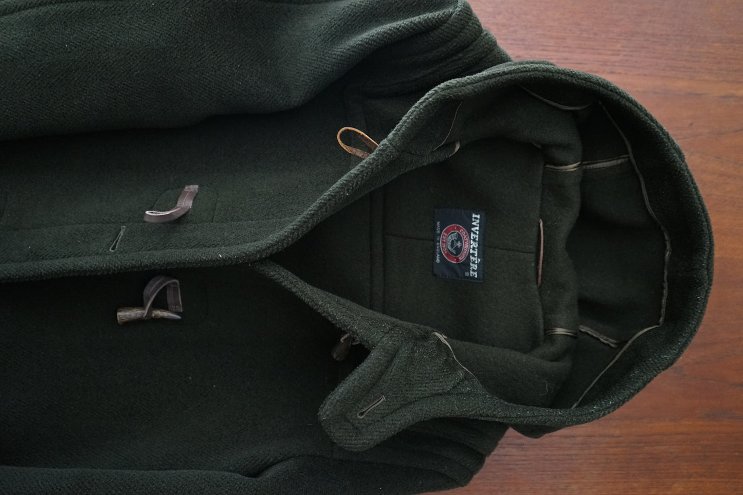 1980s INVERTERE "DARK GREEN" MoorBrook Fabric Duffel Coat Made in ENGLAND