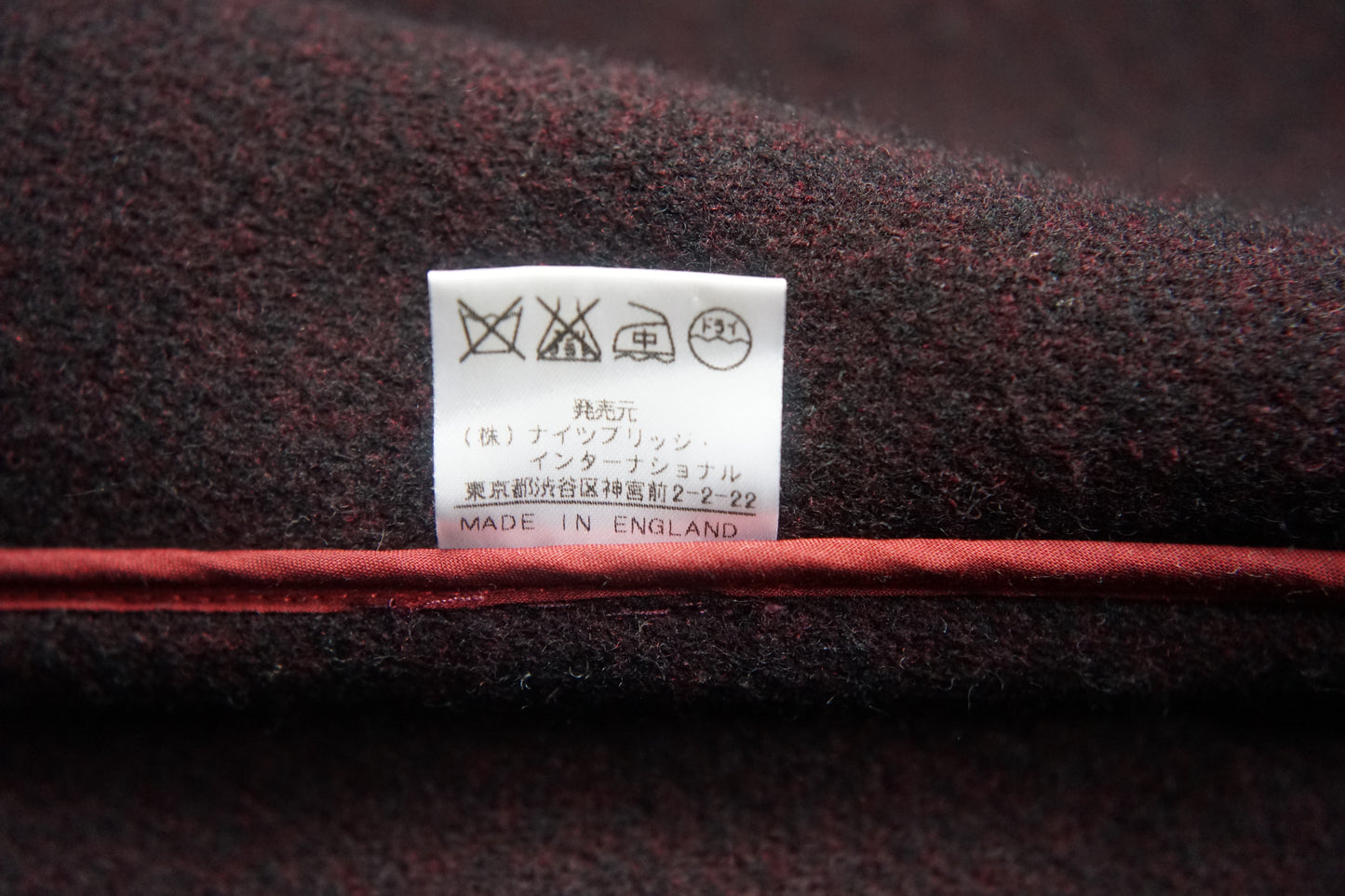 1990s OLD ENGLAND "Burgundy" MoorBrook Fabric Duffel Coat Made in ENGLAND