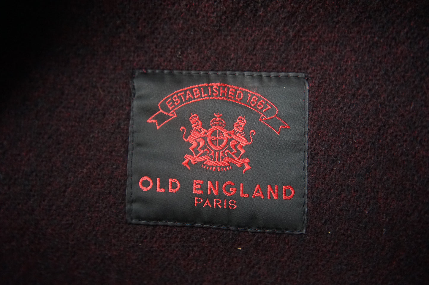 1990s OLD ENGLAND "Burgundy" MoorBrook Fabric Duffel Coat Made in ENGLAND