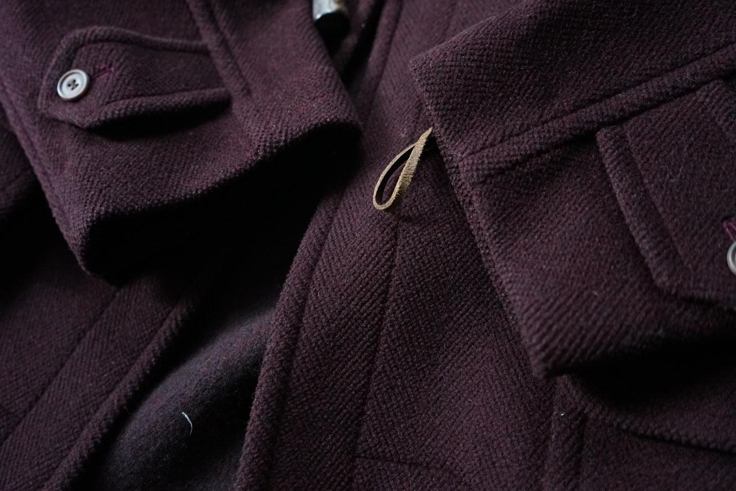 1990s OLD ENGLAND "Burgundy" MoorBrook Fabric Duffel Coat Made in ENGLAND