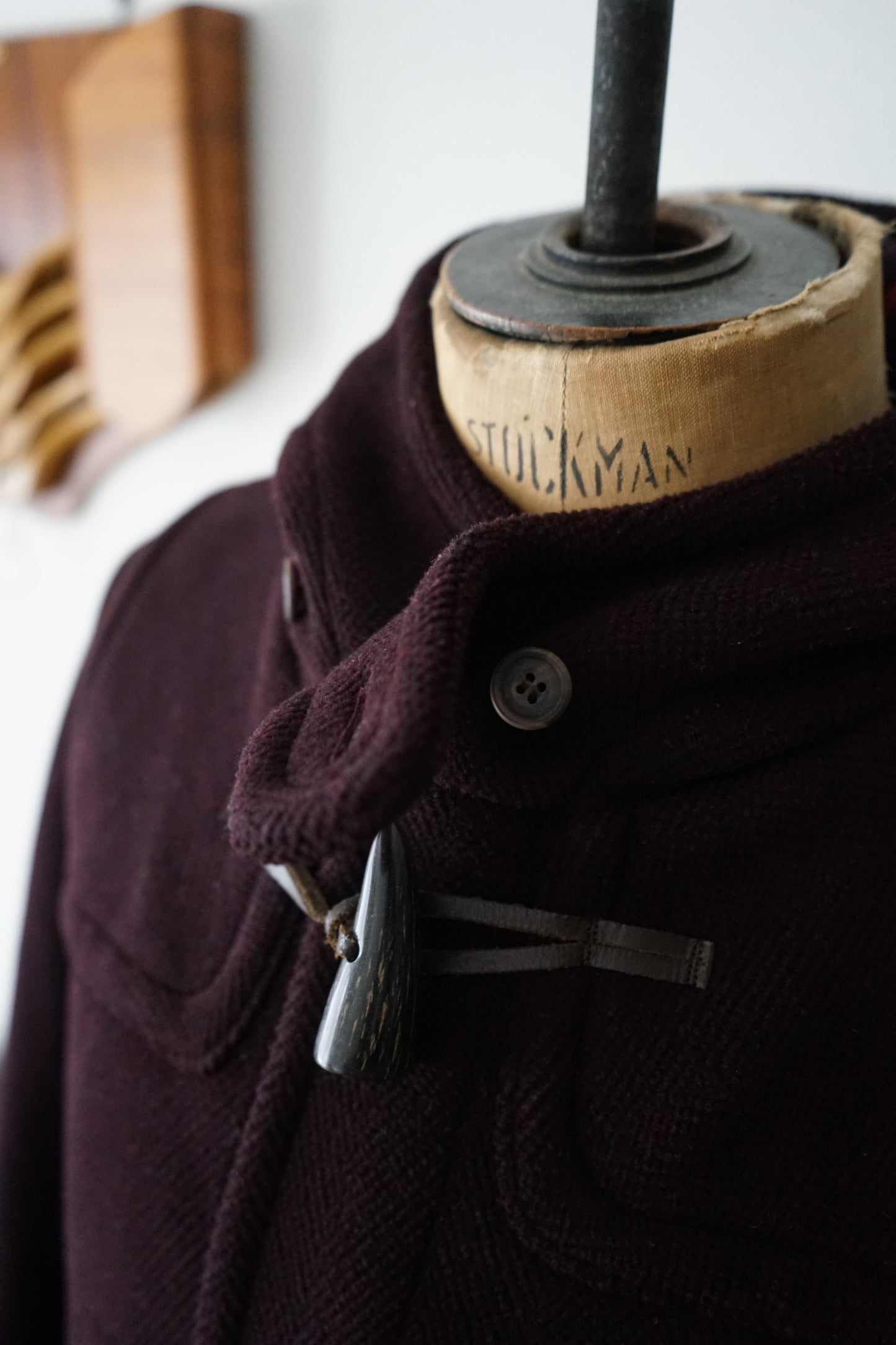 1990s OLD ENGLAND "Burgundy" MoorBrook Fabric Duffel Coat Made in ENGLAND