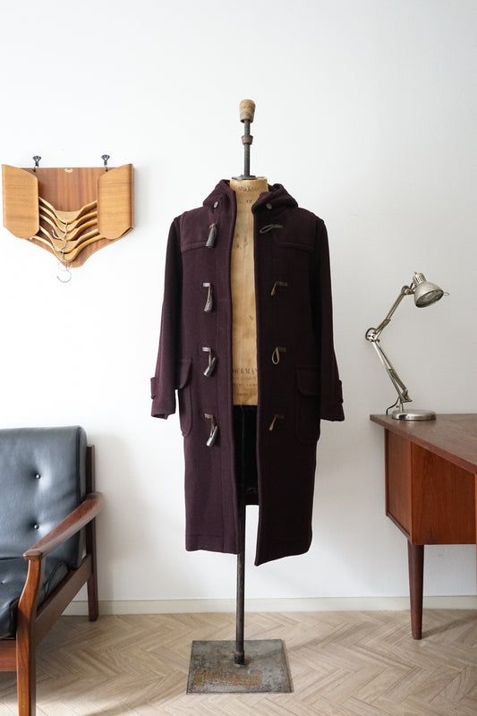 1990s OLD ENGLAND "Burgundy" MoorBrook Fabric Duffel Coat Made in ENGLAND