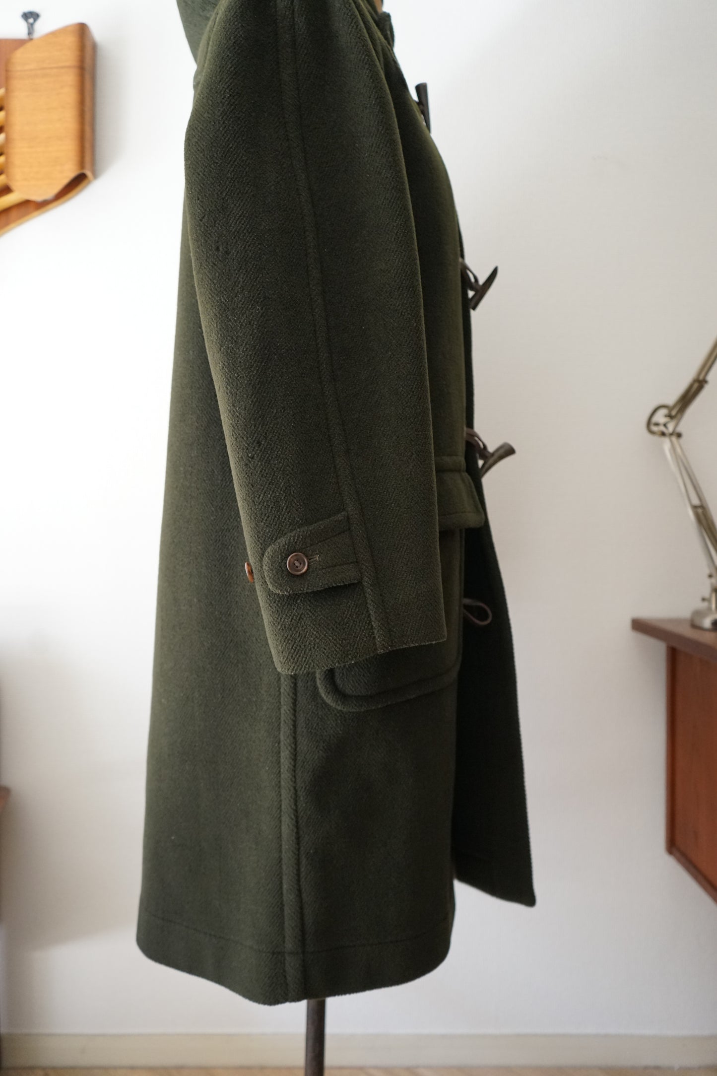 1980s INVERTERE "DARK GREEN" MoorBrook Fabric Duffel Coat Made in ENGLAND