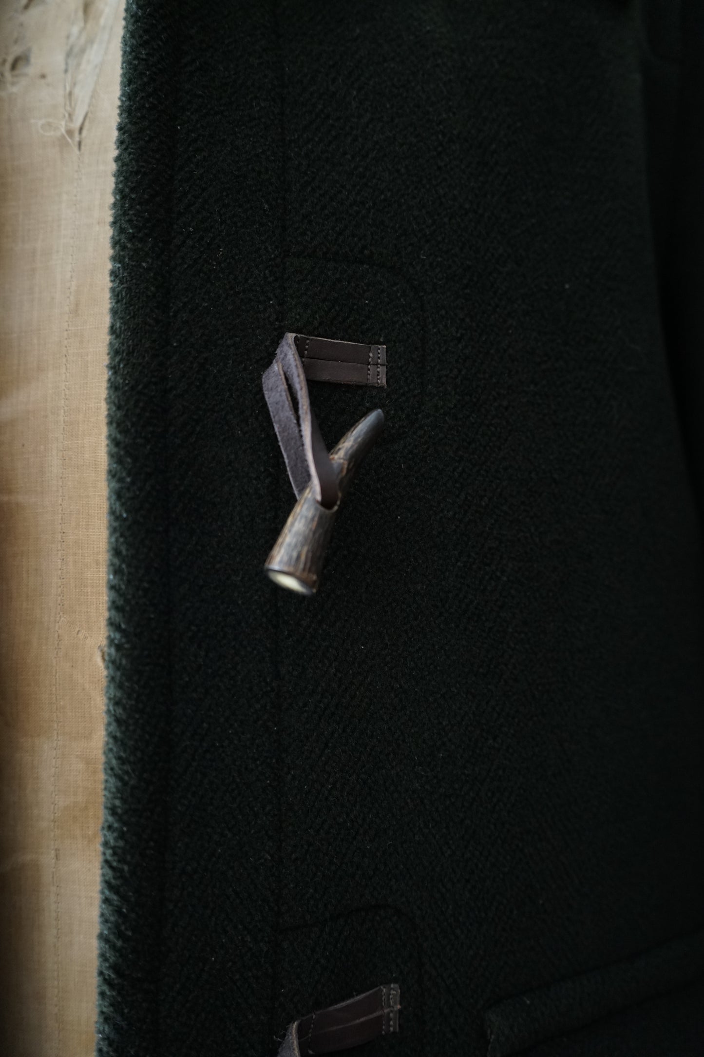 1980s INVERTERE "DARK GREEN" MoorBrook Fabric Duffel Coat Made in ENGLAND