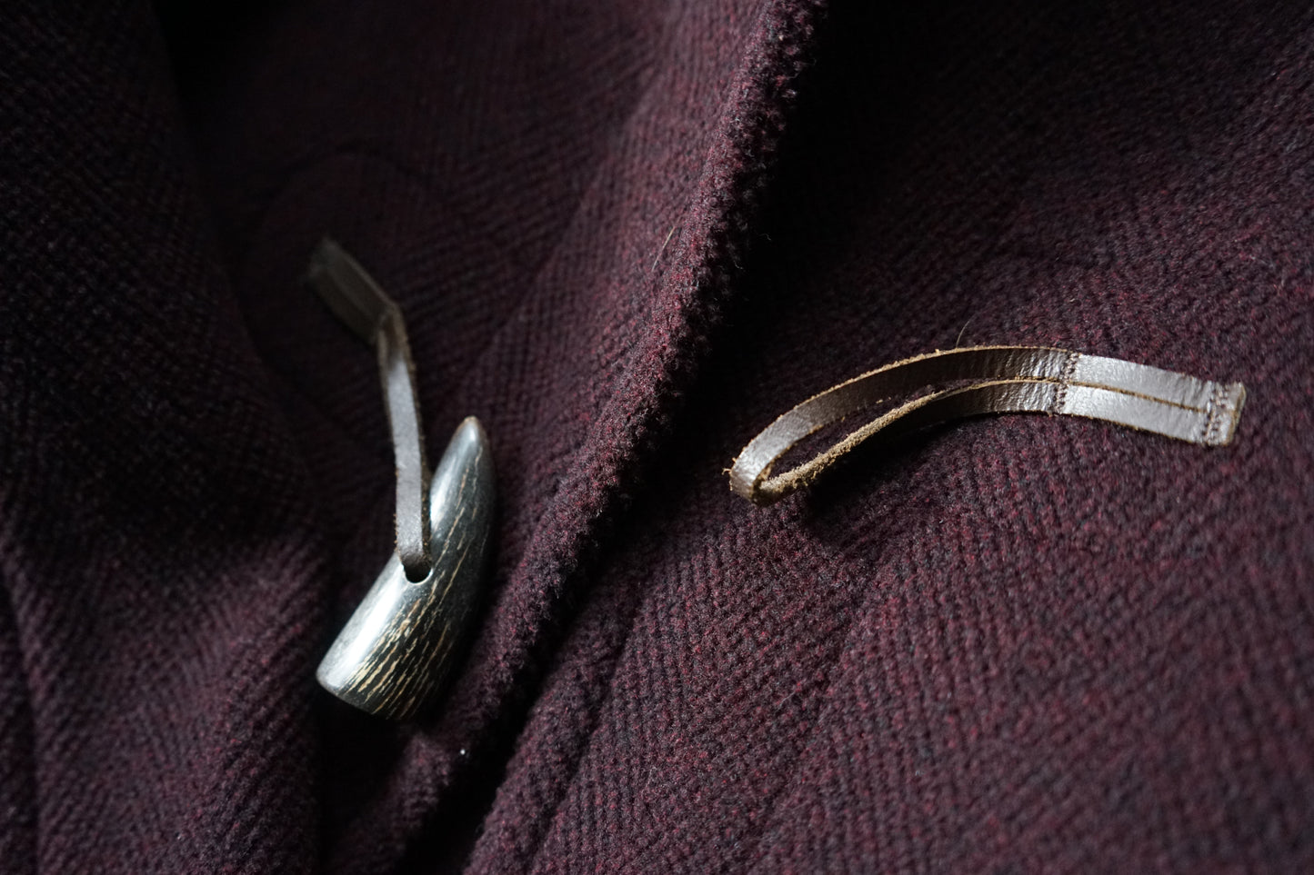 1990s OLD ENGLAND "Burgundy" MoorBrook Fabric Duffel Coat Made in ENGLAND