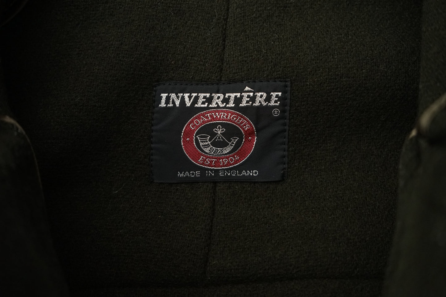 1980s INVERTERE "DARK GREEN" MoorBrook Fabric Duffel Coat Made in ENGLAND