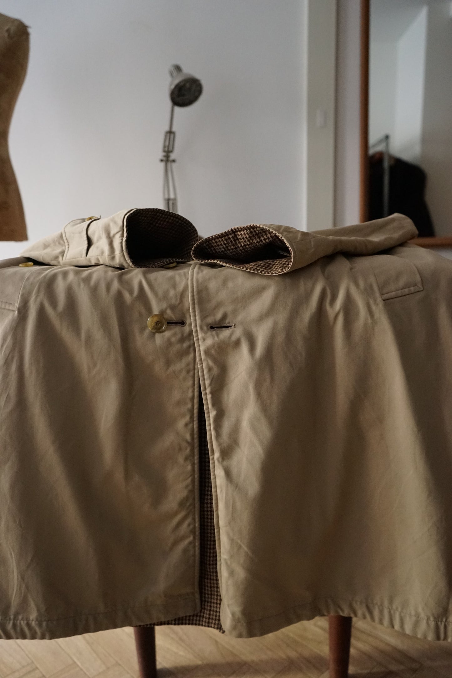 1980s Burberry Tweed × Gabardine “一枚袖” Reversible Balmacaan Coat