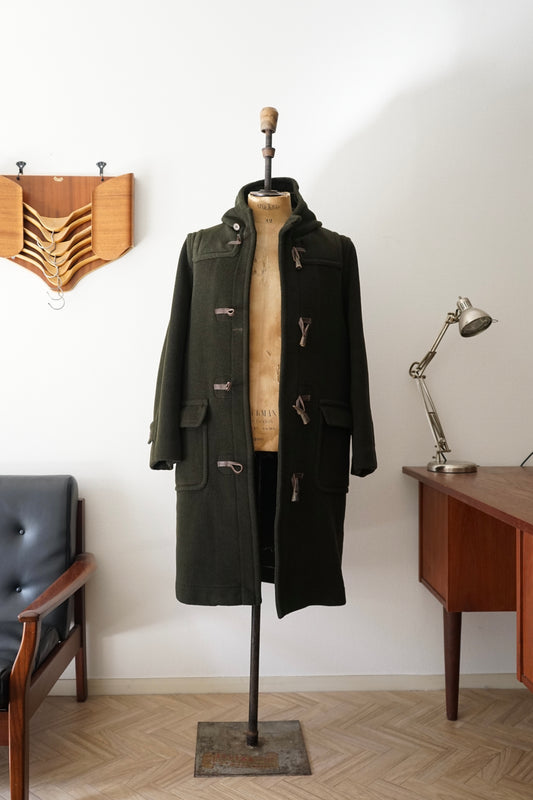 1980s INVERTERE "DARK GREEN" MoorBrook Fabric Duffel Coat Made in ENGLAND