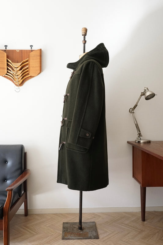 1980s INVERTERE "DARK GREEN" MoorBrook Fabric Duffel Coat Made in ENGLAND