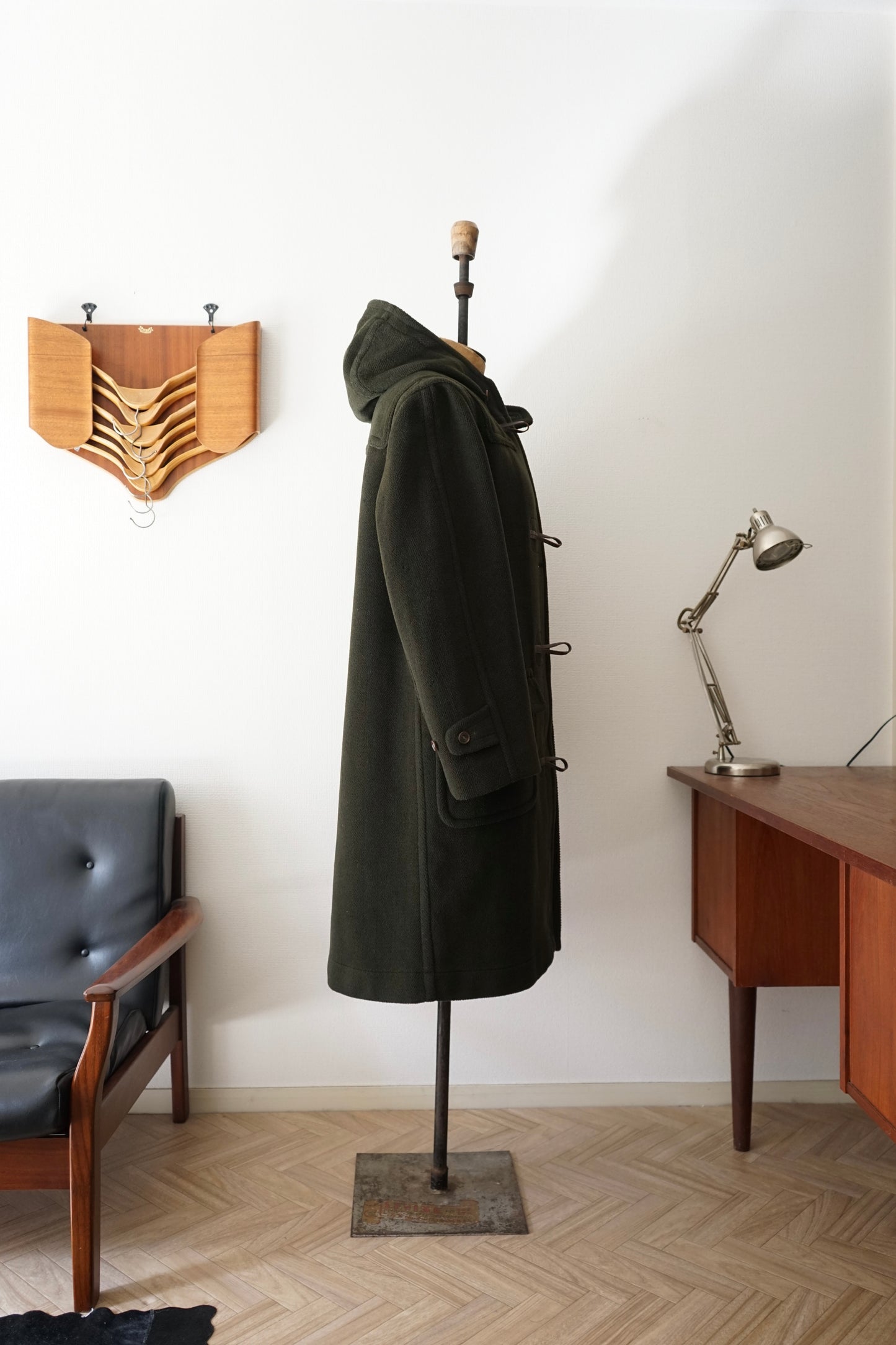 1980s INVERTERE "DARK GREEN" MoorBrook Fabric Duffel Coat Made in ENGLAND