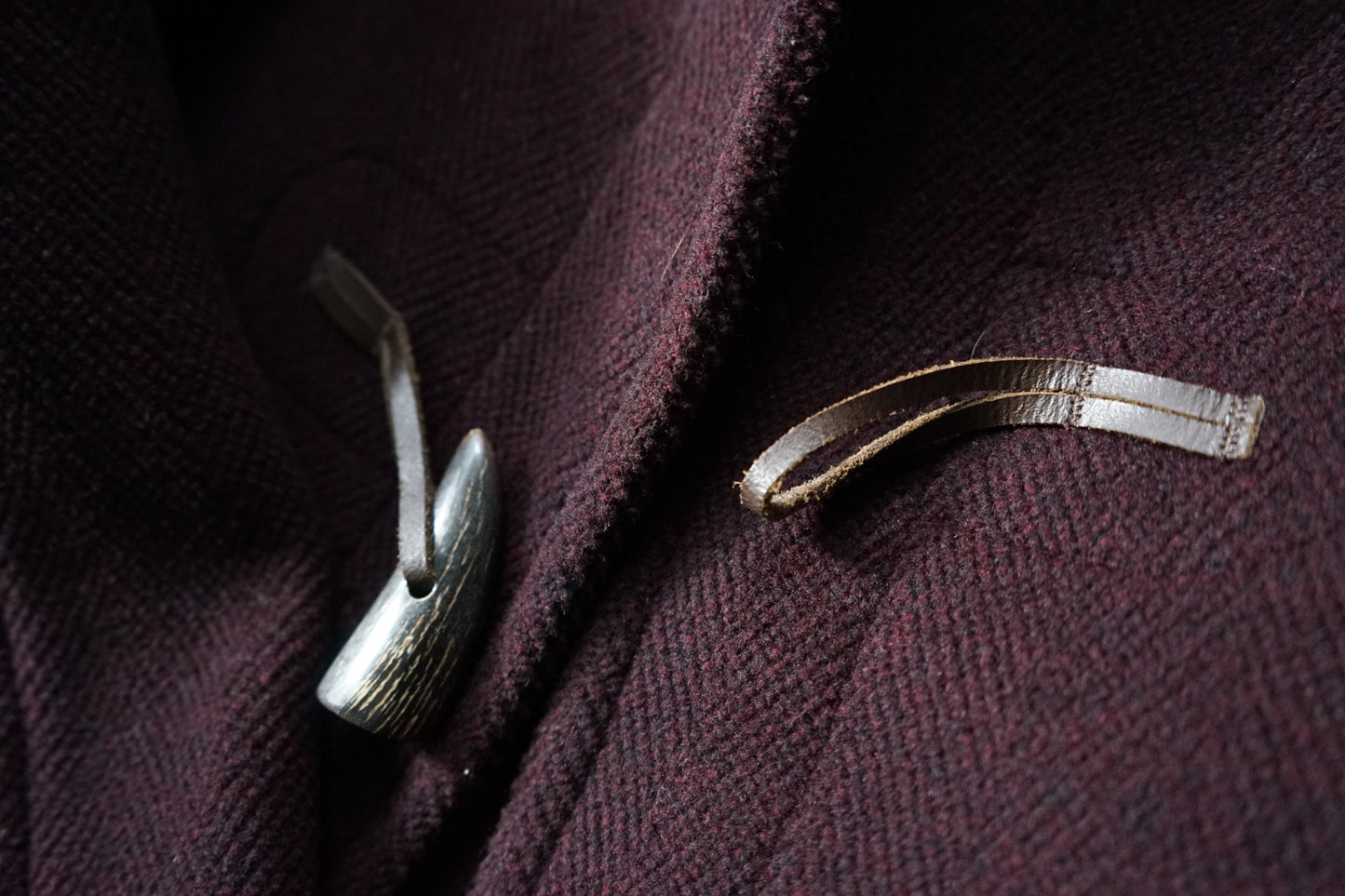 1990s OLD ENGLAND "Burgundy" MoorBrook Fabric Duffel Coat Made in ENGLAND