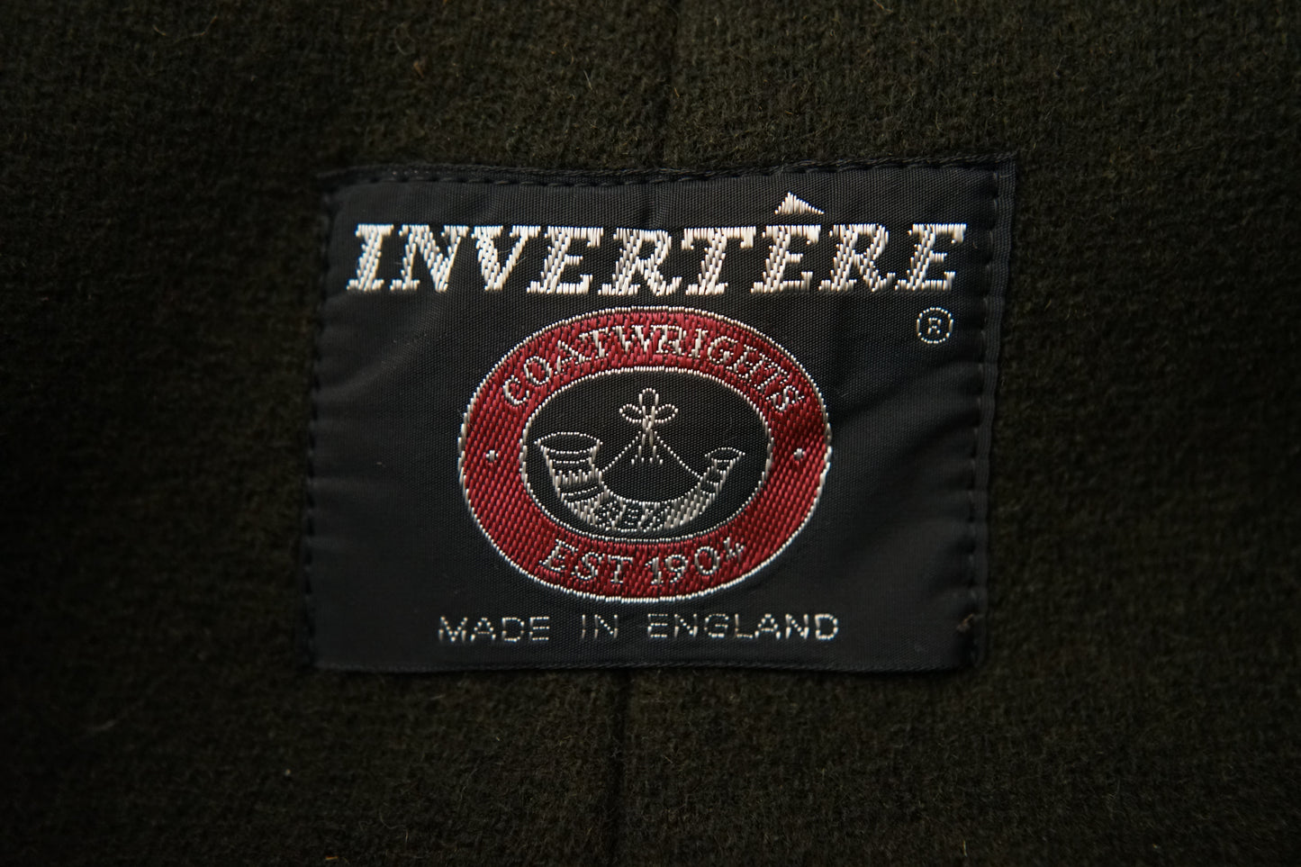 1980s INVERTERE "DARK GREEN" MoorBrook Fabric Duffel Coat Made in ENGLAND
