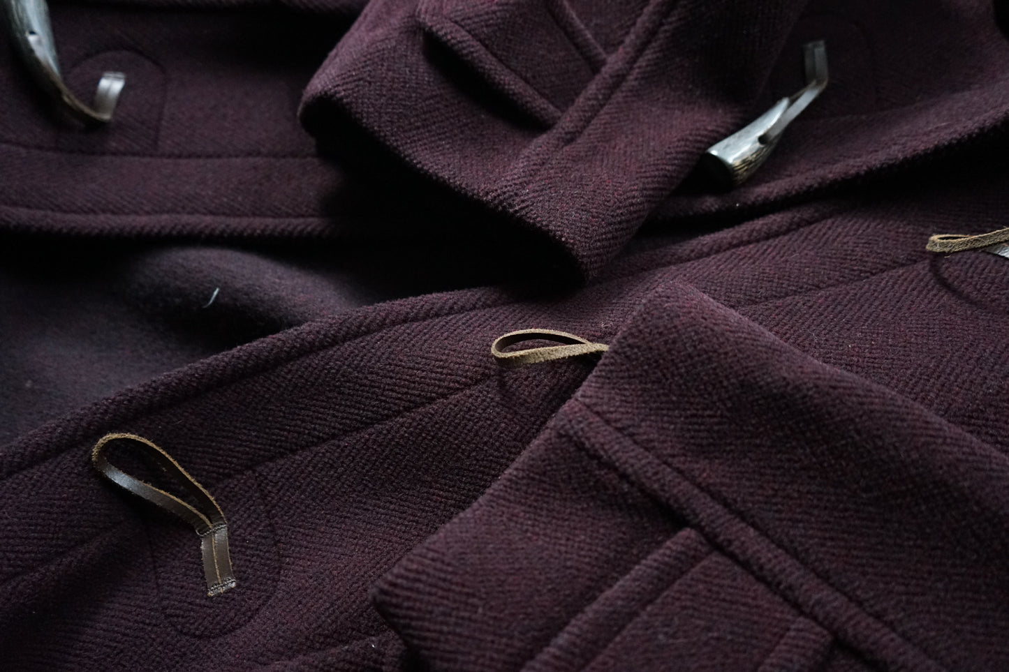 1990s OLD ENGLAND "Burgundy" MoorBrook Fabric Duffel Coat Made in ENGLAND