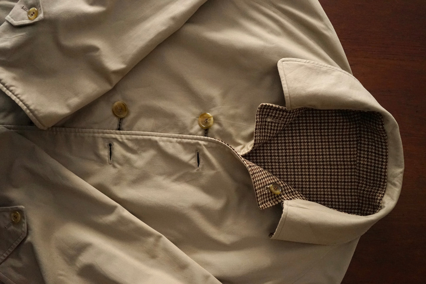 1980s Burberry Tweed × Gabardine “一枚袖” Reversible Balmacaan Coat