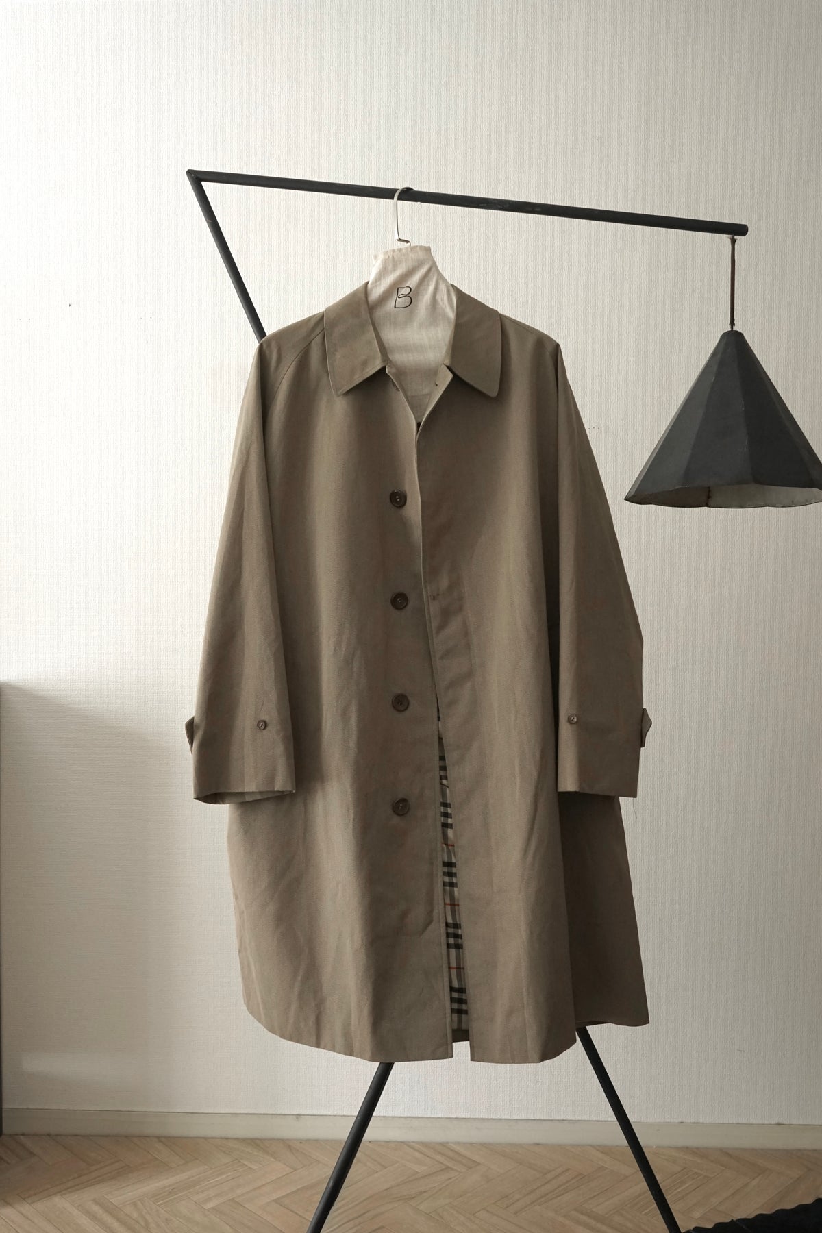 1970s Burberry "杢” Polyester Gabardine Balmacaan Coat Made in Spain