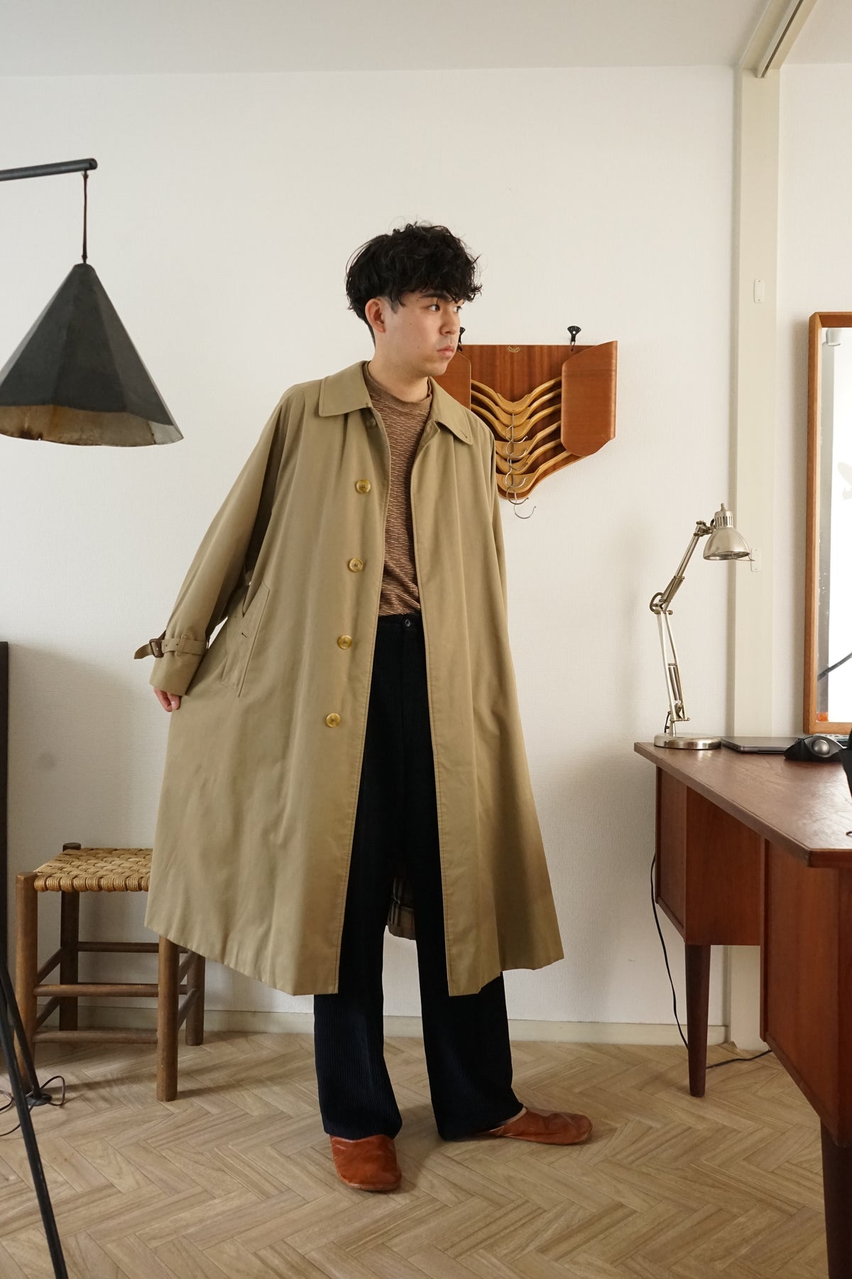 1980s Burberry Single Raglan Sleeve Belted Balmacaan Coat Cotton × Polyester 一枚袖