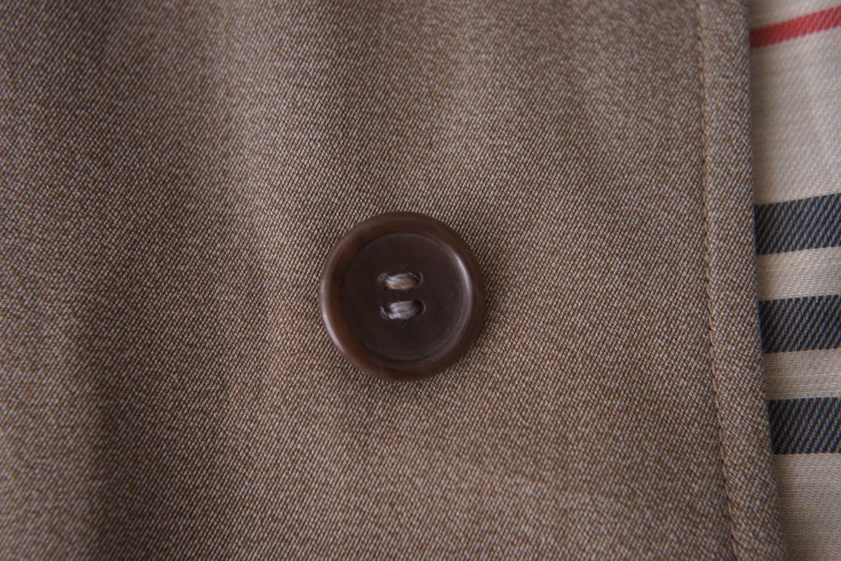 1970s Burberry "杢” Polyester Gabardine Balmacaan Coat Made in Spain