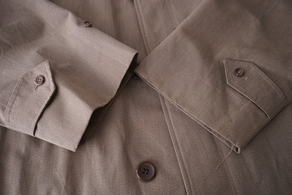1970s Burberry "杢” Polyester Gabardine Balmacaan Coat Made in Spain