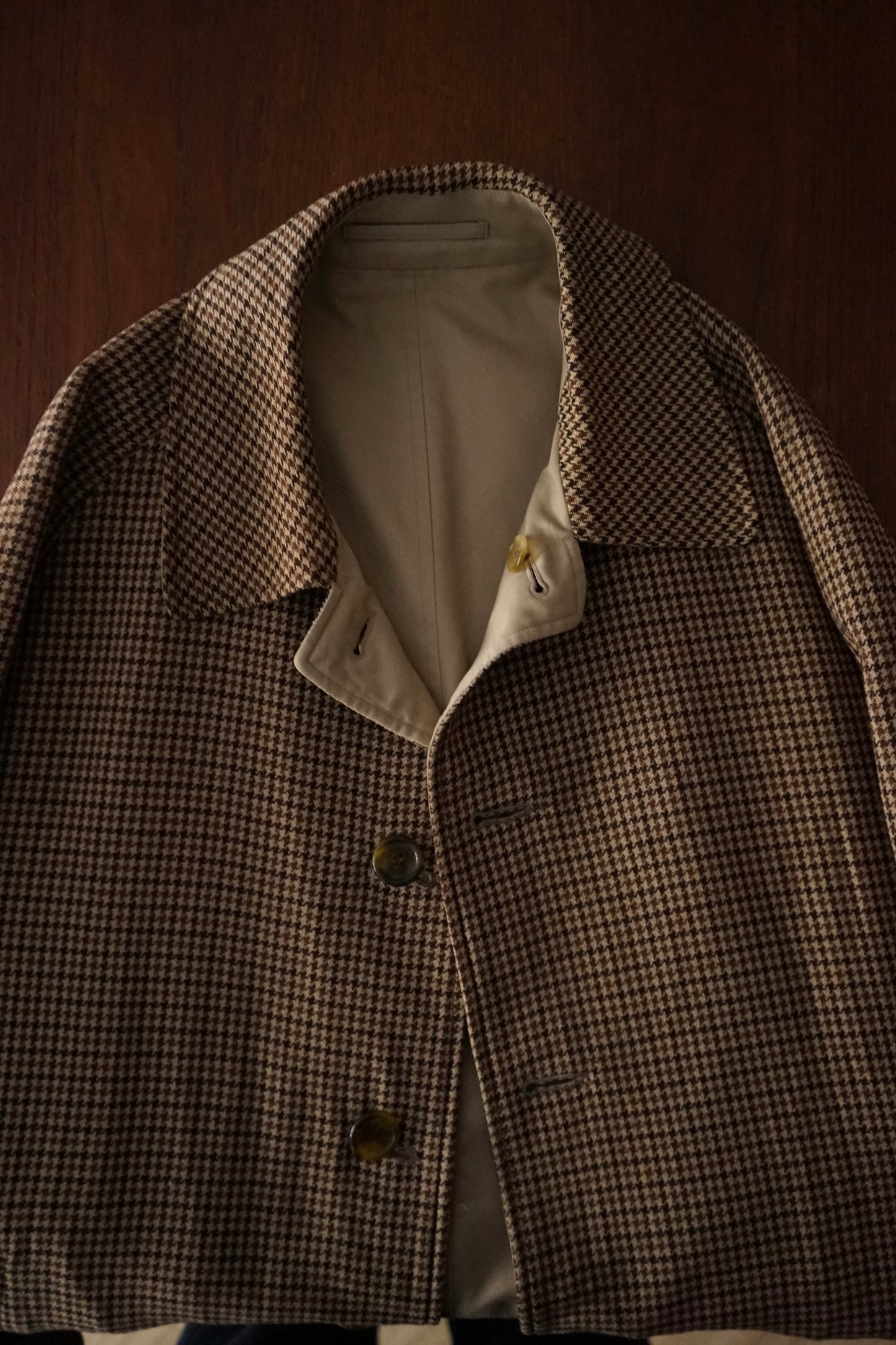1980s Burberry Tweed × Gabardine “一枚袖” Reversible Balmacaan Coat