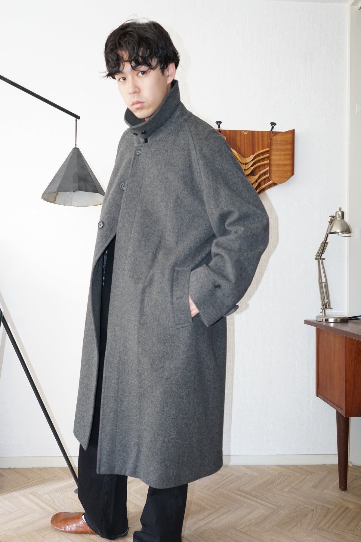 1980s Burberry "Gray" Loden Cloth Single Raglan Balmacaan Coat