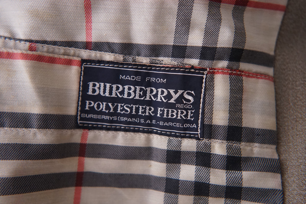 1970s Burberry "杢” Polyester Gabardine Balmacaan Coat Made in Spain