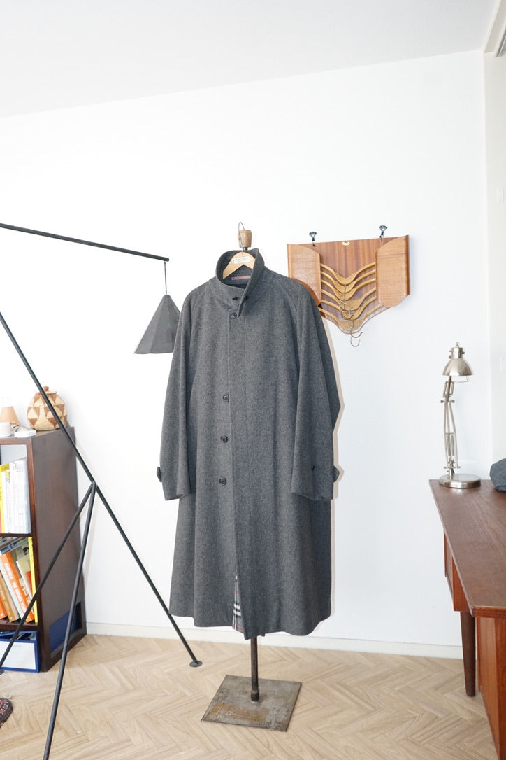 1980s Burberry "Gray" Loden Cloth Single Raglan Balmacaan Coat
