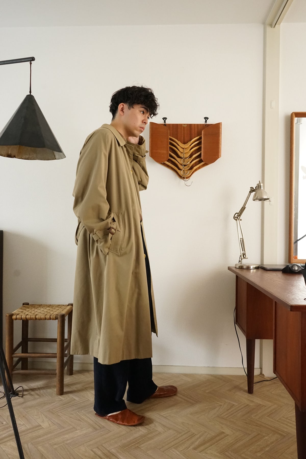 1980s Burberry Single Raglan Sleeve Belted Balmacaan Coat Cotton × Polyester 一枚袖