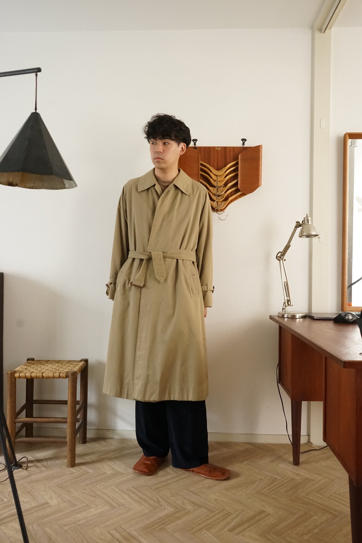 1980s Burberry Single Raglan Sleeve Belted Balmacaan Coat Cotton × Polyester 一枚袖