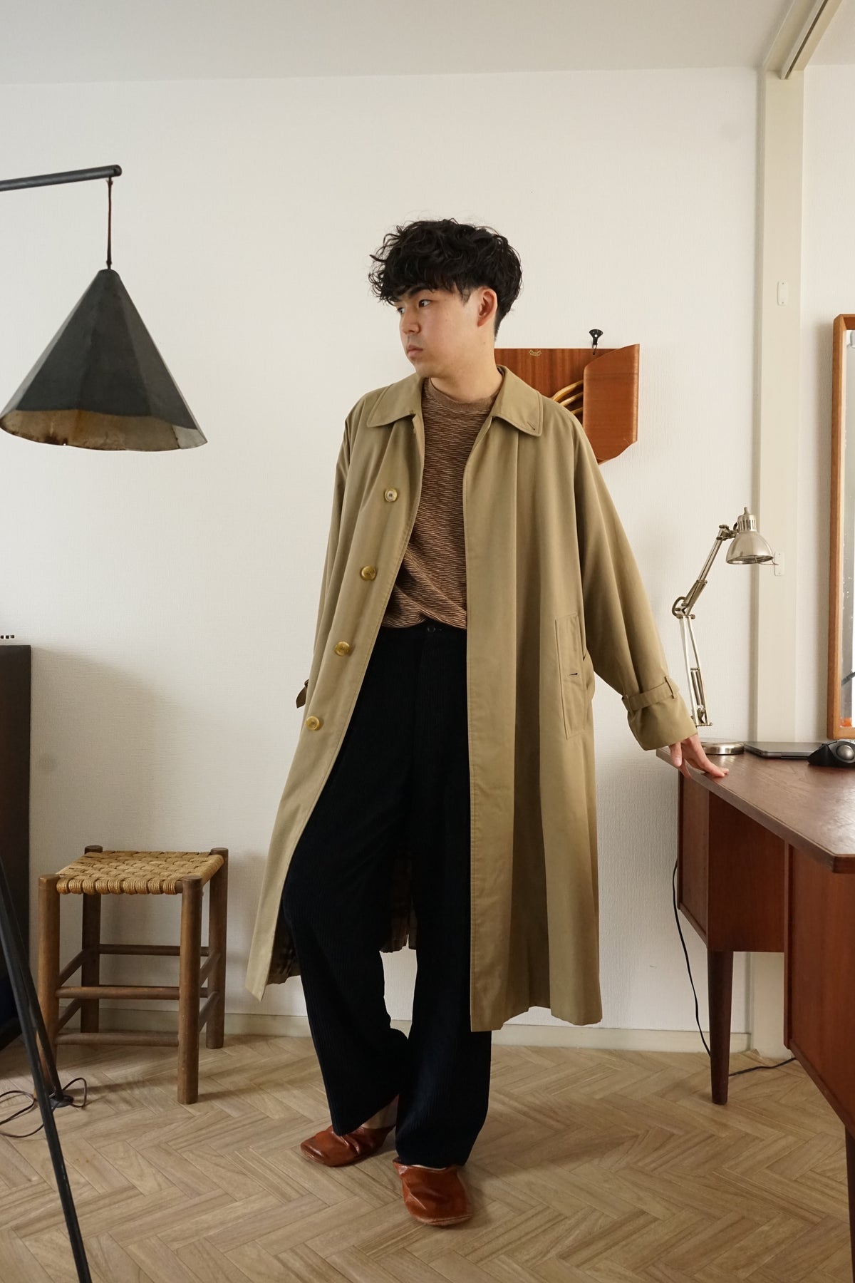 1980s Burberry Single Raglan Sleeve Belted Balmacaan Coat Cotton × Polyester 一枚袖