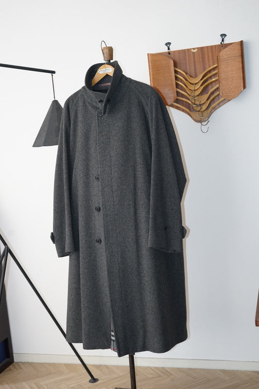 1980s Burberry "Gray" Loden Cloth Single Raglan Balmacaan Coat