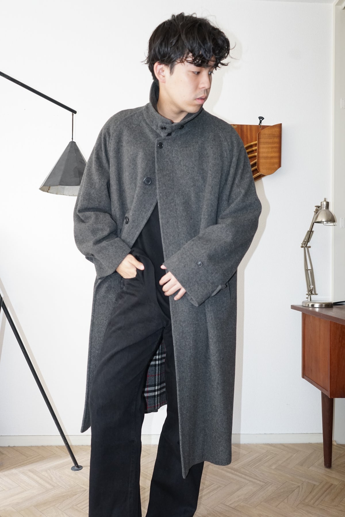 1980s Burberry "Gray" Loden Cloth Single Raglan Balmacaan Coat