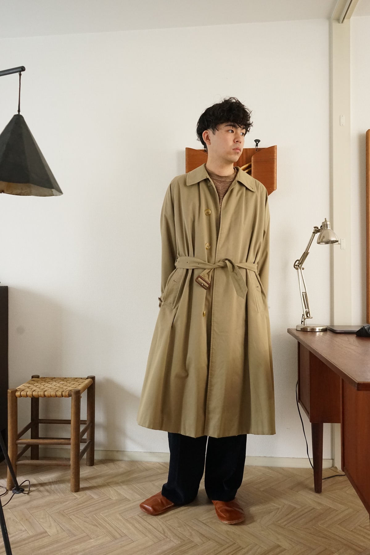 1980s Burberry Single Raglan Sleeve Belted Balmacaan Coat Cotton × Polyester 一枚袖