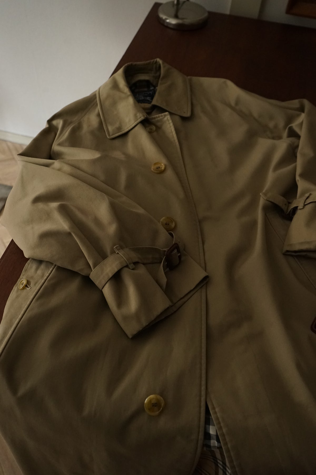 1980s Burberry Single Raglan Sleeve Belted Balmacaan Coat Cotton × Polyester 一枚袖
