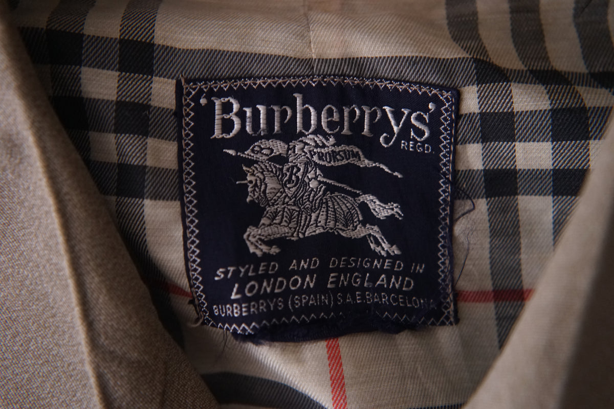 1970s Burberry "杢” Polyester Gabardine Balmacaan Coat Made in Spain