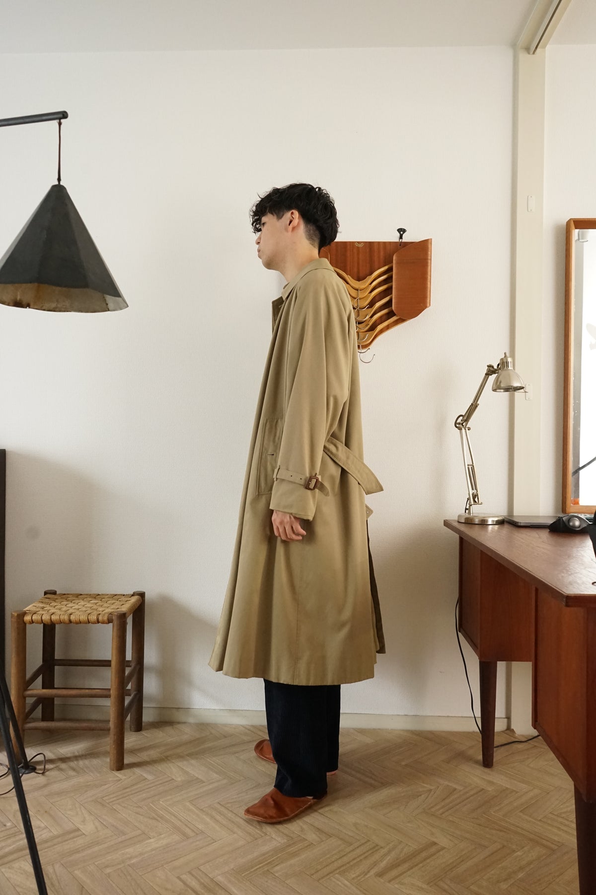 1980s Burberry Single Raglan Sleeve Belted Balmacaan Coat Cotton × Polyester 一枚袖