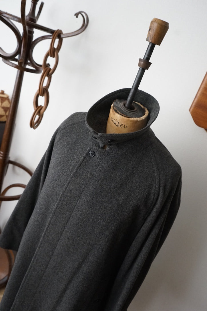 1980s Burberry "Gray" Loden Cloth Single Raglan Balmacaan Coat