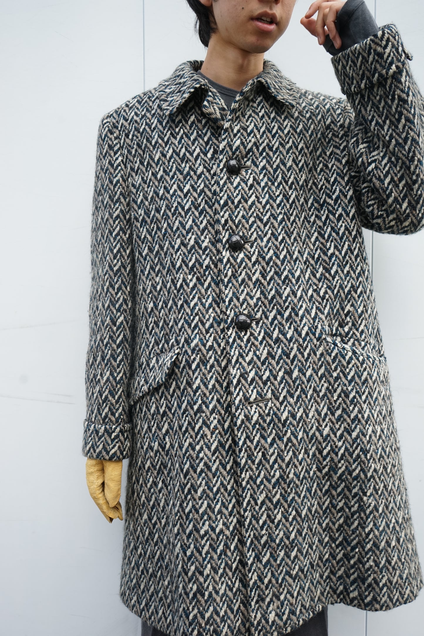 1960s Chester Barrie "Herringbone Tweed" Chesterfield Coat Made in ENGLAND
