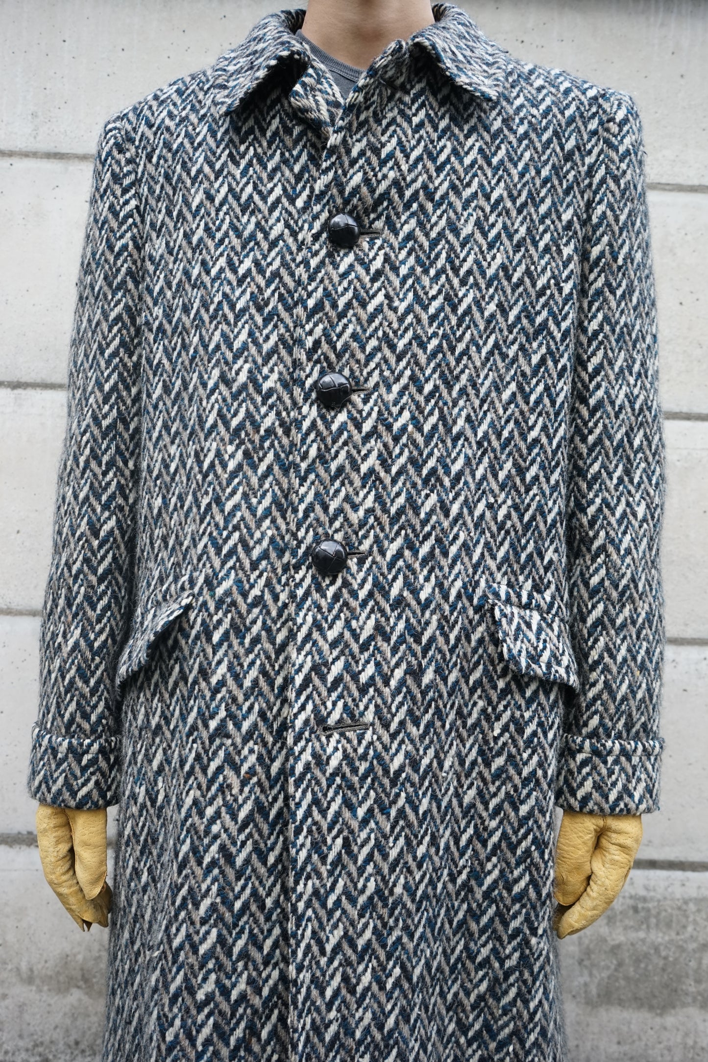 1960s Chester Barrie "Herringbone Tweed" Chesterfield Coat Made in ENGLAND