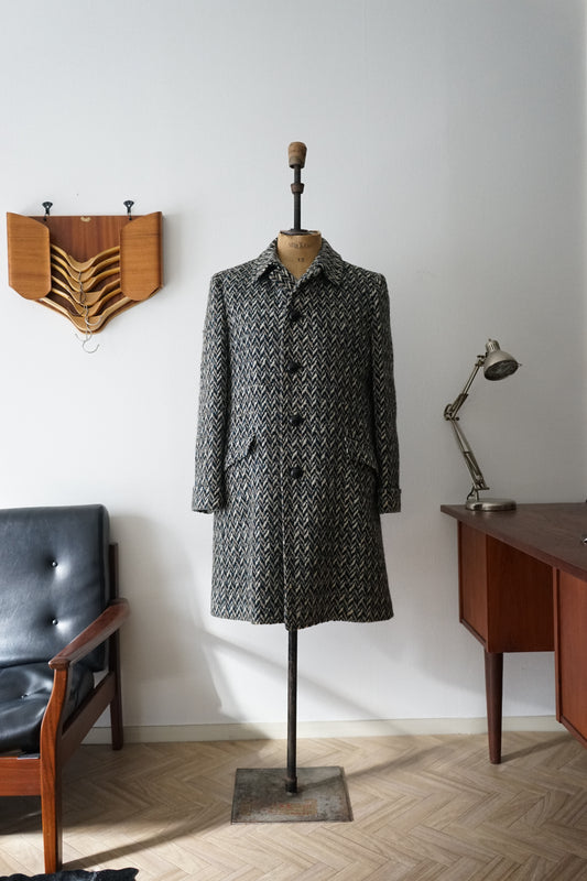 1960s Chester Barrie "Herringbone Tweed" Chesterfield Coat Made in ENGLAND