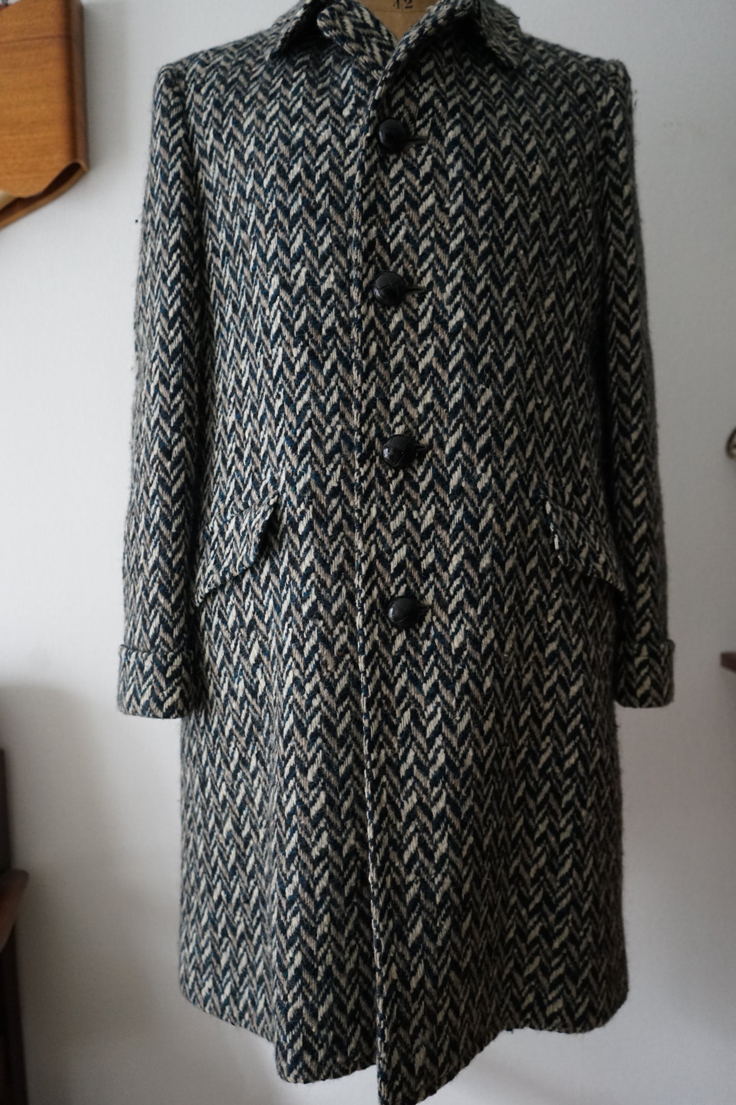 1960s Chester Barrie "Herringbone Tweed" Chesterfield Coat Made in ENGLAND