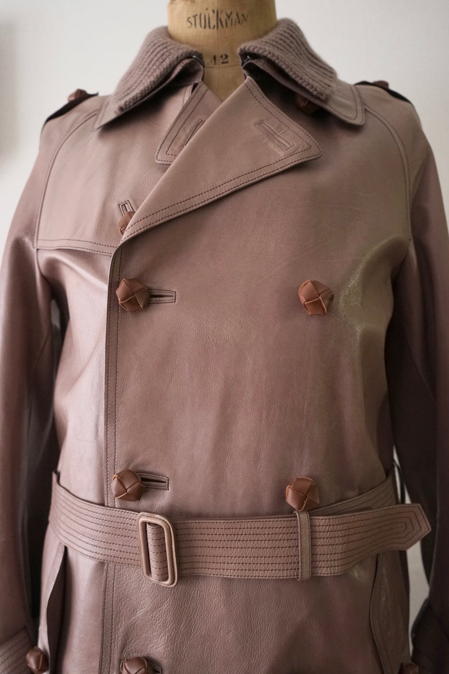 2010s BOTTEGA VENETA ”Pink Purple" Nappalan Leather Trench Coat by Tomas Maier