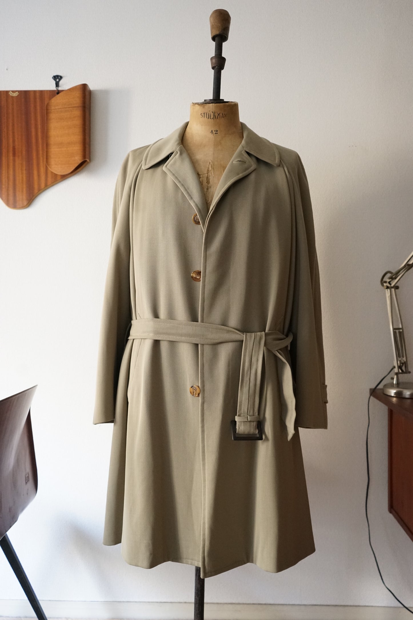 1990s Hermès "Super100s” Tropical Wool Gabardine Belted Coat