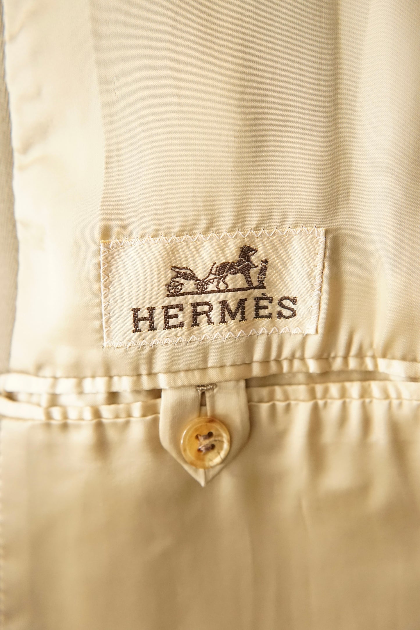 1990s Hermès "Super100s” Tropical Wool Gabardine Belted Coat