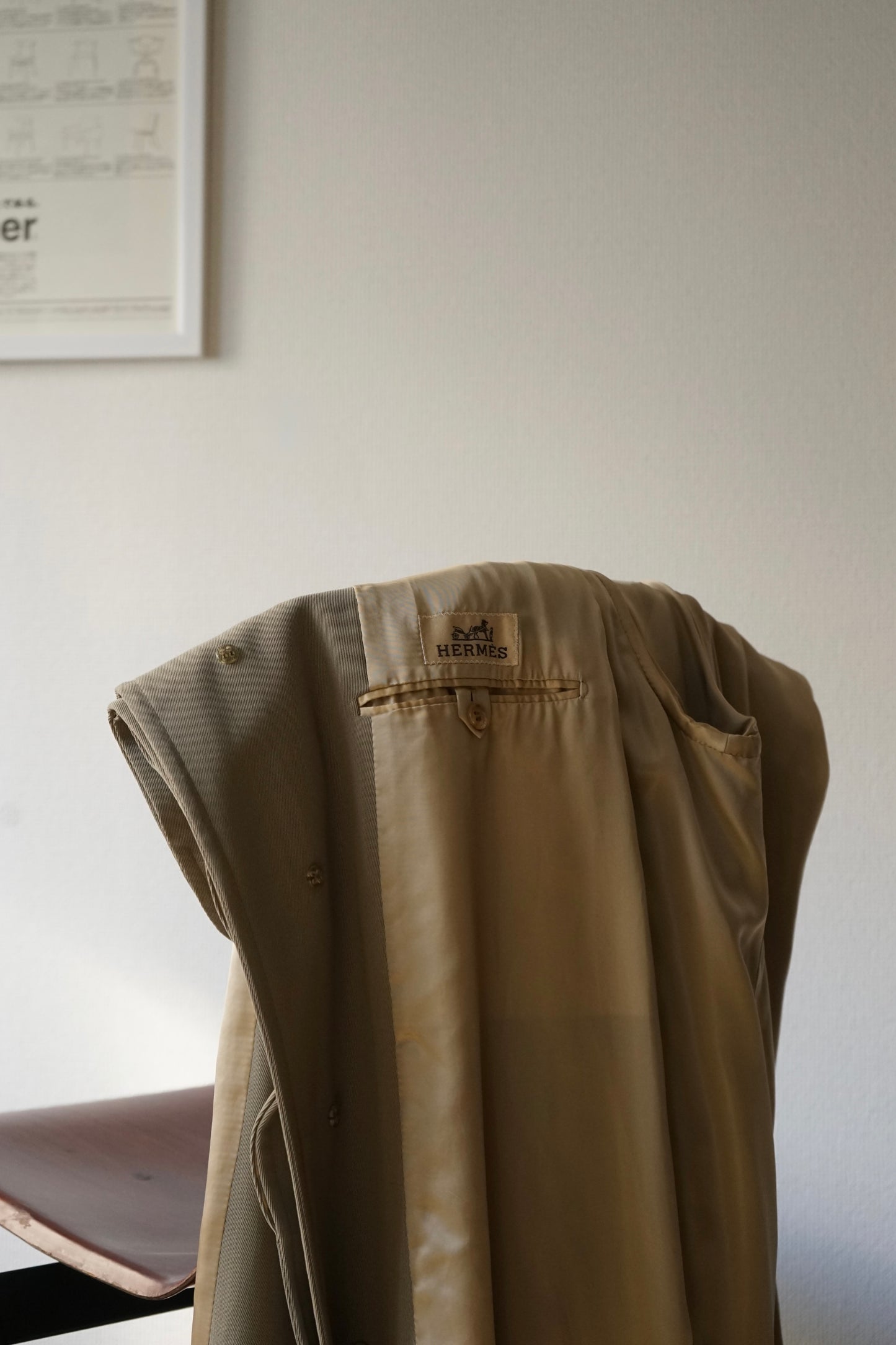1990s Hermès "Super100s” Tropical Wool Gabardine Belted Coat
